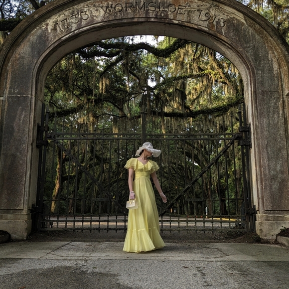 VINTAGE 1970's LONG Yellow Midi Dress - Picture 4 of 12
